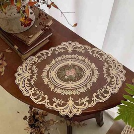 Tiamu Set of 4 Lace Placemats, Coasters, Embroidery Placemat, French Oval Doilies, Vase Mats, Embroidery Dresser Scarf, Placemat Crochet Doilies Table Decoration, 29 x 37 cm