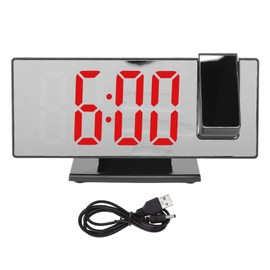 Projection Digital Alarm Clock USB Charging Automatic Dimming LED Mirror Screen Electronic Clock for Bedroom Black Shell Red Light
