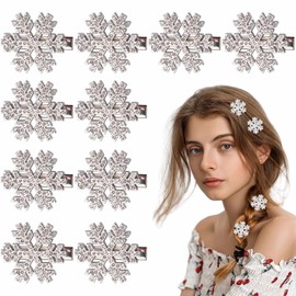 FULANSI Christmas Snowflake Hair Clips Glitter Rhinestone Snowflakes Hair Barrettes Christmas Hair Accessories for Women Girls Metal Alligator Clips for Thick Thin Hair Winter Xmas Party Decor 10pcs