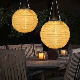 Auting Solar Lanterns Outdoor Weatherproof, Pack of 2 20 cm Solar Lights for Outdoor Hanging, Nylon Lanterns, Solar Outdoor for Garden, Patio, Wedding, Party Decoration (Warm White)