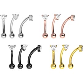 PIERCINGLINE Titanium Banana with Push Fit Crystal Triangle Piercing Ear Nose Choice of Colours and Sizes, Titanium