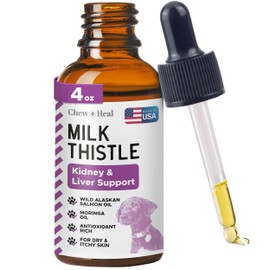 Milk Thistle for Dogs Liver Support - 4 oz Liquid Milk Thistle Supplement for Kidney and Liver Support - with Wild Alaskan Salmon Oil and Moringa Oil - Made in USA