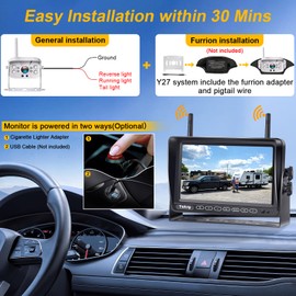 RV Backup Camera Wireless for Trailer Recording: 7-Inch Zooming 1080P HD Plug and Play Rear View Camera with Touch Buttons Night Vision for Camper Y27-White