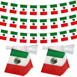 TSMD 2 Packs Mexico Mexican Flags Banner String Small Mini Hanging Flag Decorations,60 Feet 40 Flags