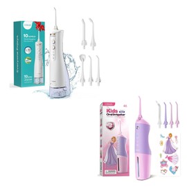 COSLUS Water Dental Flosser Tooth Pick 10 Levels Smooth Control Portable Rechargeable White and Kids Water Dental Flosser Pink