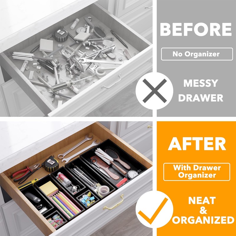 SpaceAid 7-Piece Bamboo Drawer Organizer Storage Boxes Set, Wood Tray