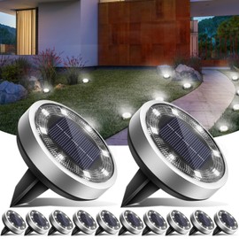 vighep Solar Ground Lights,12 Pack Flat Solar Lights Outdoor Waterproof, Bright LED Solar Disc Lights, 6000K Cool White Landscape Lighting for Outside Yard Garden Pathway Driveway Lawn