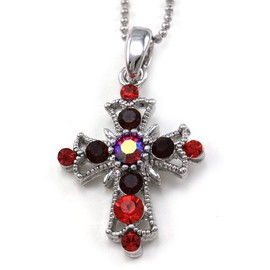 Soulbreezecollection Small and Cute Christian Cross Pendant Necklace Dark Red Rhinestone Charm Chain Teens Women Fashion Jewelry