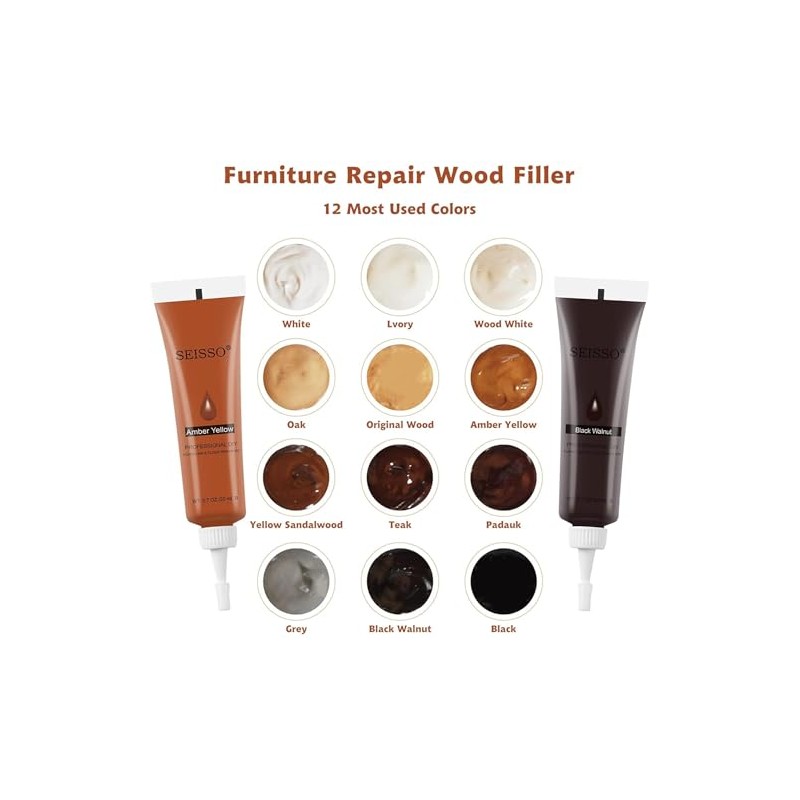 SEISSO - Kit de reparación de madera, 12 colores, superficie
