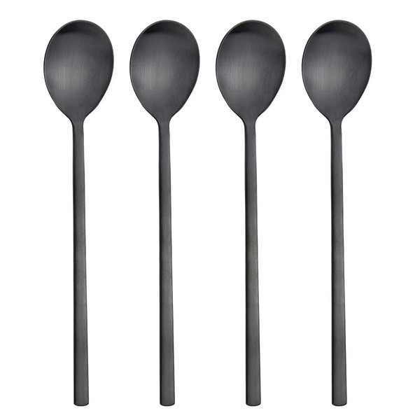 AOOSY 4 Pieces Soup Spoons Stainless Steel Round Tablespoons, 8.5 Inch Long Handle Dinner Rice Korean Spoon Set for Home Kitchen Restaurant (Matte Black)