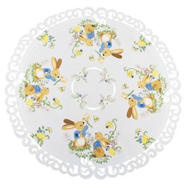 Easter Bunny Table Topper, Round Decorative, White with Floral Pattern (33 Inch Round)