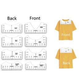 Newartsky T-Shirt Ruler Guide, Improve Thicken 8 Pack T-Shirt Alignment Guide Ruler, Tshirt Sublimation Ruler with V-Neck Ruler, Adult Youth Children （Transparent）
