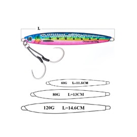 OCEAN CAT Jig Slow Pitch Jigs Flat Fall Jigging Lures Sinking Jig Lead Metal Jig Baits with Hook for Saltwater Fishing (#097:Blue&Pink, 120G)
