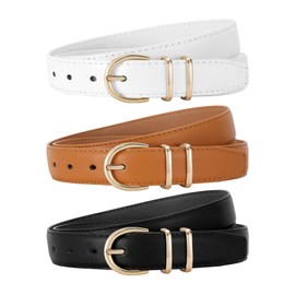 JASGOOD 3 Pack Women Leather Belts for Jeans Pants Fashion Ladies PU Leather Dress Belt with Gold Buckle