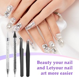 Andibro Rhinestone Picker Tool Set, Dual End Diamond Dotting Pens, Wax Pen, Acrylic Pickup Set for Nails, Gemstones, DIY Nail Crafts, 2 Dot Pens, 2 Wax Tips, 2 Tweezers (Black + White)