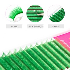 TDANCE Colorful lashes extension C Curl 0.07mm Thickness Semi Permanent Individual Eyelash Extensions Silk Volume Lashes Professional Salon Use Mixed 8-15mm Length In One Tray (Green,C-0.07,8-15mm)