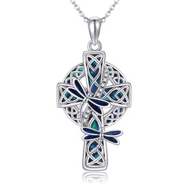 YAFEINI Dragonfly Cross Necklace for Women 925 Sterling Silver Celtic Knot Dragonfly Cross Necklace Pendant Crucifix Jewelry Gifts