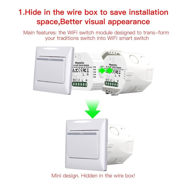 MoesGo WiFi Smart Light Switch Module, 1 Way/2 Way Multi-Control