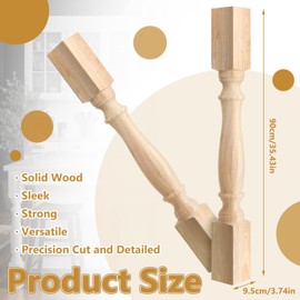 DoubleFill 2 Pcs Unfinished Kitchen Island Legs Farmhouse Solid Wood Table Legs Rubberwood Replacement Raised Panel Cabinet Column, 35.4" H x 3.7" W x 3.7" D