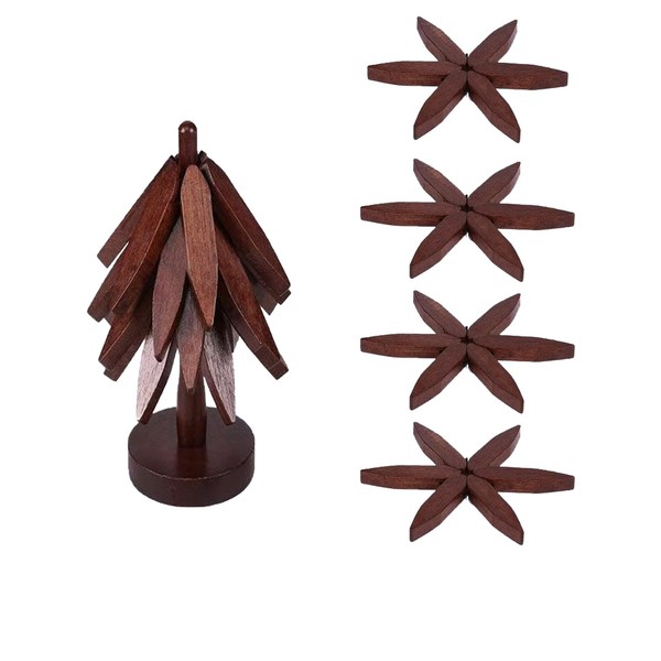 Wooden Tree Coasters with Holder，Christmas Tree Shape Wooden Tree Trivet