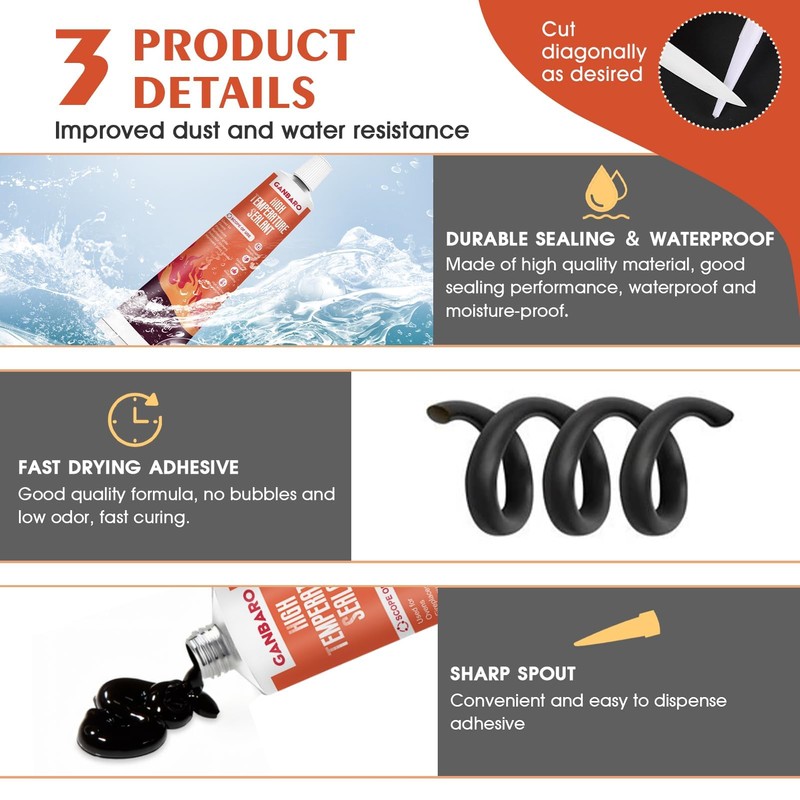 Ganbaro® 482°F High Temp Silicone Sealant, High Temperature Adhesive, Heat