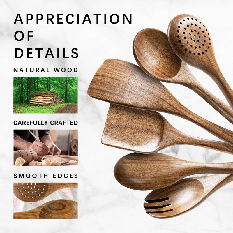 Hefild Wooden Spoons for Cooking, Nonstick Cooking Utensil Set with