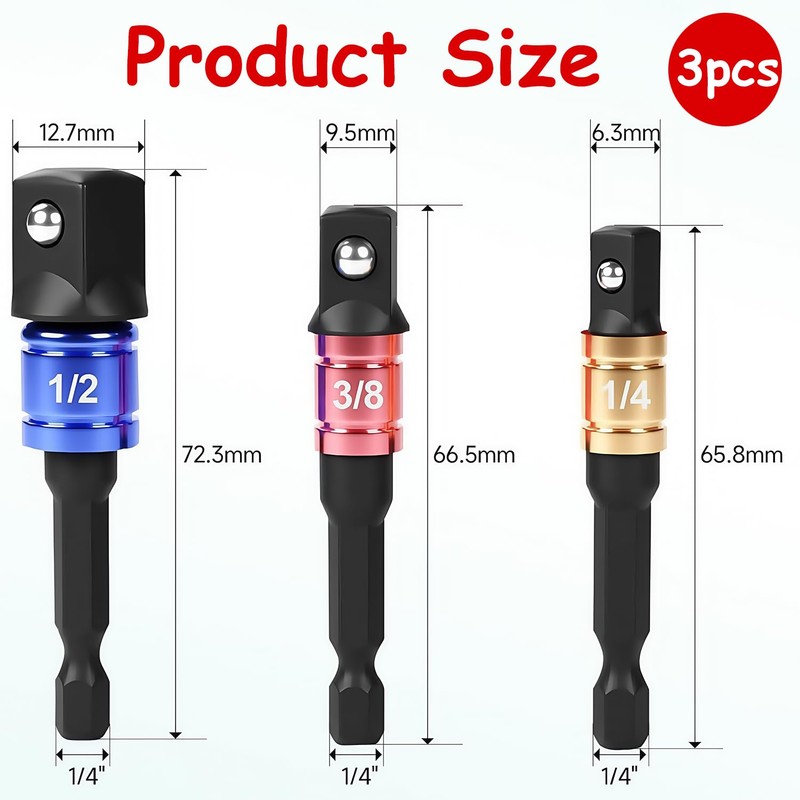 ​​3PCS Impact Driver Socket Adapter Set - 1/4" 3/8" 1/2"