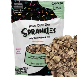 SPRANKLES Freeze Dried Chicken Liver Treats for Cats & Dogs - Single Ingredient All Natural Grain-Free, High Protein, Made in USA - Perfect for Training, Topper or Snack (Chicken Liver, 6 Ounce)