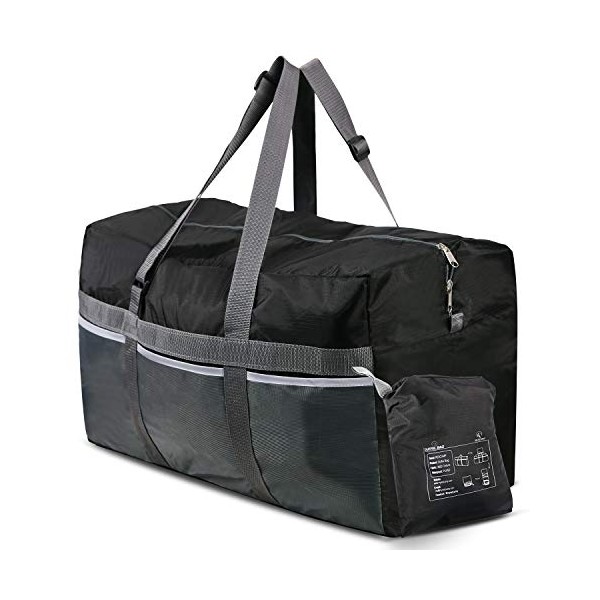 REDCAMP Foldable Travel Bag, 75L Large Sports Bag, Packable Duffle Bag, Lightweight Waterproof Duffel Holdall Bag for Men Women, Black