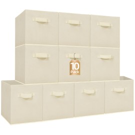 STORAGE MANIAC Storage Cubes, 11 Inch Collapsible Storage Bins with Handles, 10 Pack Fabric Foldable Bins for Organization, Durable Storage Bins for Closet, Shelves, Offices, Toys, 10-Pack Beige