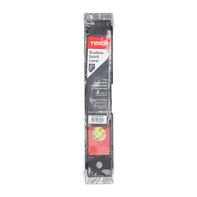 TIMCO - Toolbox Spirit Level - Plastic (Size 225mm -