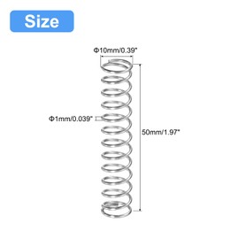 sourcing map Compression Spring, 5Pcs 304 Stainless Steel, 10mm OD, 1mm Wire Size, 50mm Free Length, Silver Tone
