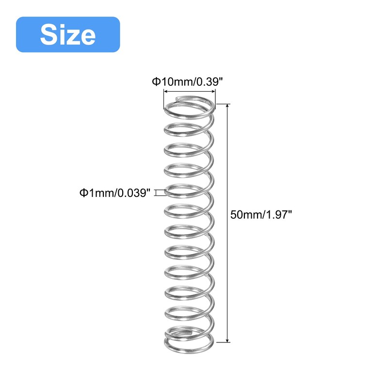 sourcing map Compression Spring, 5Pcs 304 Stainless Steel, 10mm OD,