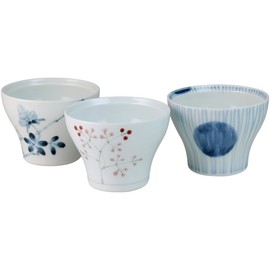 Ranchant Shinsen Tea Large Set, Multi Diameter 3.8 x Height 2.8 inches (9.7 x 7.2 cm), "Tree Nut, Wild Rose, Round Crest Tokusa", Hasami Ware, Pottery Blue, Made in Japan