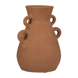 Sagebrook Home Boho Pottery Vase - Handcrafted Terracotta Amphora with 4 Handles - Modern Farmhouse Decor for Home, Office, Bedroom, and Living Room - 12" Brown