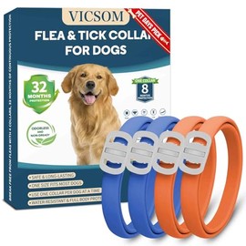 Dog Flea and Tick Collar 4 Pack, Waterproof Adjustable Collar for Dogs and Puppies, 32-Month Prevention, Blue & Orange