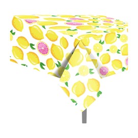NA 2 Pcs Lemon Plastic Tablecloth, Summer Table Cover Disposable Rectangle Yellow Waterproof Table Cloth for Summer Party Summer Fruit Party Picnic Decor, 54 x 87 Inch