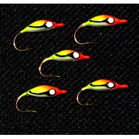Quality Ice Jigs 5*MOON GLOW*ICE FISHING JIGS* SIZE #10 HOOK*HAND MADE & PAINTED PICK YOUR COLOR - Red/Chartreuse Glows Yellow/White