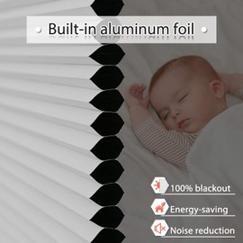 Grandekor Blackout Cellular Shades Single Cell Cordless Room Darkening Shade for Windows Bedroom, Thermal and Easy to Pull Down & Up, White, 35x72