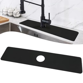 LOPNUR Faucet Mat for Kitchen Sink Cuttable, 24 Inch Long Sink Splash Guard Behind Faucet, Super Absorbent Diatomite Sink Protector Mat, Bathroom Water Splash Guard Fast Dry, Easy to Cut, Black
