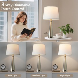 Seealle Modern Table Lamps Set of 2 - Touch Bedside Lamp for Nightstand with Dual USB C+A,3-Way Dimmable Silver Nightstand Lamps for Living Room Bedroom End Table with White Shade(Bulb Included)