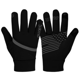 Sikma Waterproof cycling gloves Windproof Padded Softshell gloves Touchscreen Anti Slip Fleece Lined Midseason Winter Cycling Gloves Full Finger Breathable Bicycle. (Black, M)