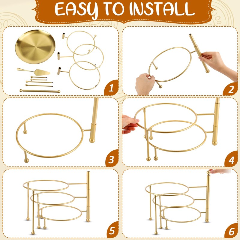Teenyyou 7 Pcs Gold Pizza Pan Stand Set, Pizza Pans,