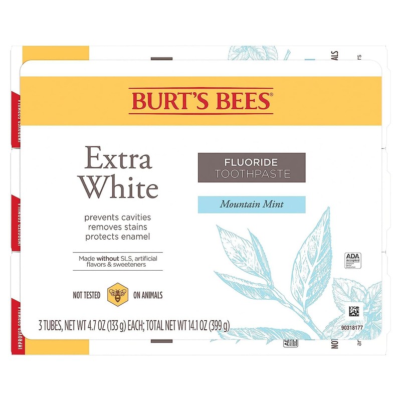 Burt's Bees Extra White Toothpaste, Fluoride Toothpaste, Natural Flavor, Mountain