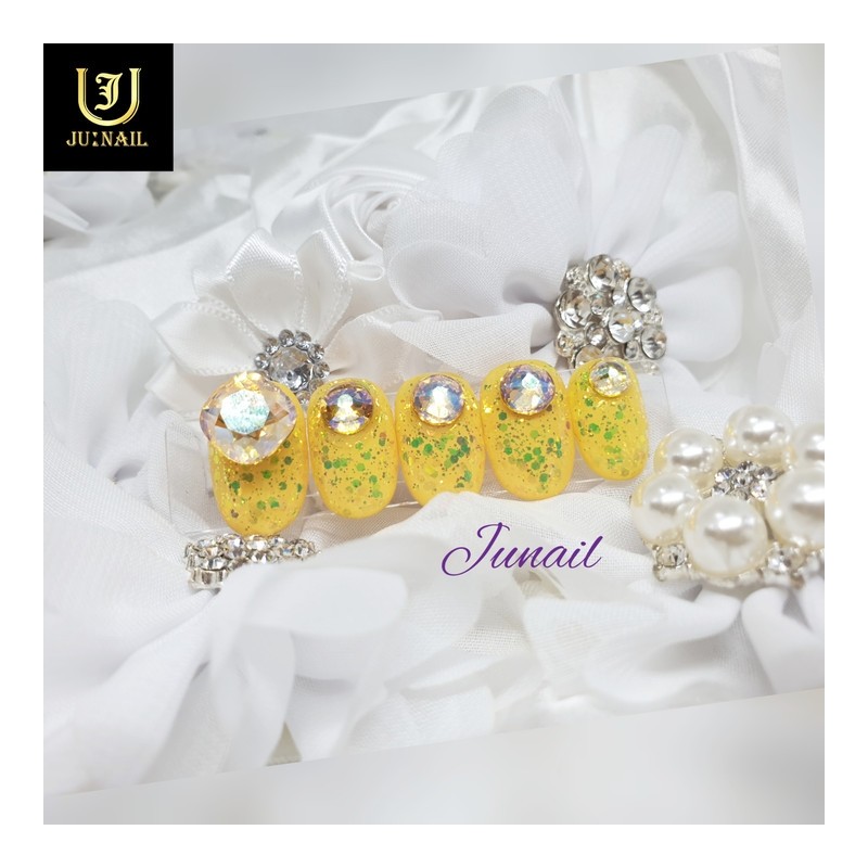 So pretty yellow handmade nail tips - Short stiletto /
