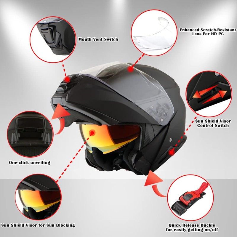 Martian Motorcycle Modular Full Face Helmet Flip up Dual Visor