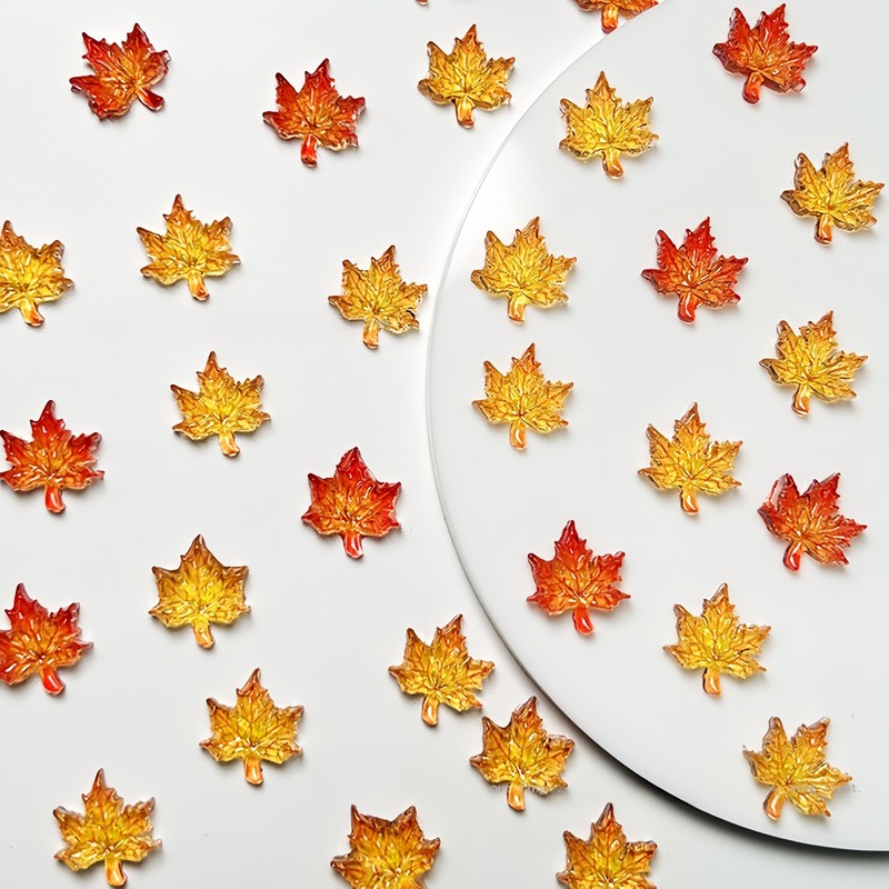 200Pcs Fall Nail Charms Autumn Maple Leaf Nail Rhinestones Flat