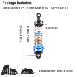 Oil-Fill Shock Absorbers for 1/14 1/16 1/12 RC Cars, 81mm Hydraulic Suspension Kit, DIY Refillable Dampers with Alloy Body, Compatible for MJX, HSP, WLtoys, SCY, FMS, Traxxas (Oil Not Included)