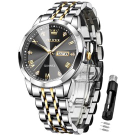 OLEVS Watches for Men Diamond Casual Stainless Steel Luxury Business Dress Classic Date Analog Quartz Wrist Watches Waterproof Luminous