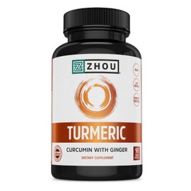 Zhou Turmeric Curcumin with Ginger - Turmeric and Ginger Supplement for Women and Men, Curcuminoids with Black Pepper Extract for Digestion and Digestive Health - 90 Veggie Capsules